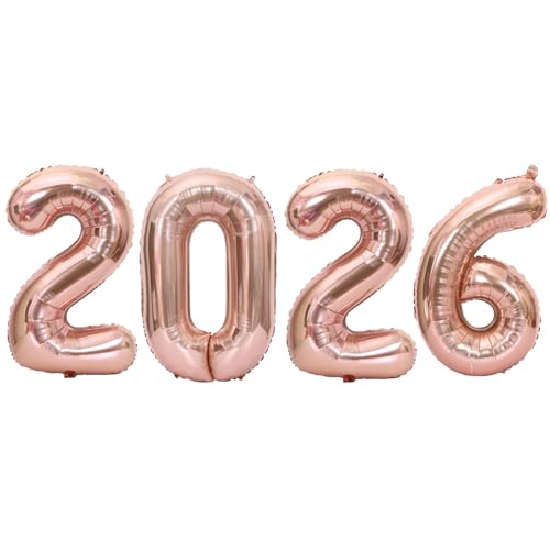 2026 Ballons Gold Silvester Deko Folienballon Luftballons Party Silvester Dekoration Neujahr 2026 Ballons (Rosé-2026-80 CM) von FLG FINISH LINE GERMANY