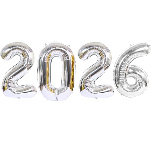 2026 Ballons Gold Silvester Deko Folienballon Luftballons Party Silvester Dekoration Neujahr 2026 Ballons (Silber-2026-100 CM) von FLG FINISH LINE GERMANY