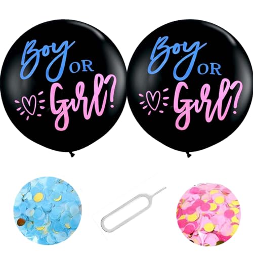 FLG | 2 Stück Gender Reveal Ballon Helium XXL Schwarz mit "Boy or Girl?" Druck - Größe: 90 cm - 2x -Latexballon inklusive Rosa & Blauen Konfetti Geschlechtsenthüllungsfeier inkl. Nadel FLG | 2 Stück Gender Reveal Ballon Helium XXL Schwarz mit "Boy or Girl?" Druck - Größe: 90 cm - 2x -Latexballon inklusive Rosa & Blauen Konfetti Geschlechtsenthüllungsfeier inkl. Nadel von FLG FINISH LINE GERMANY