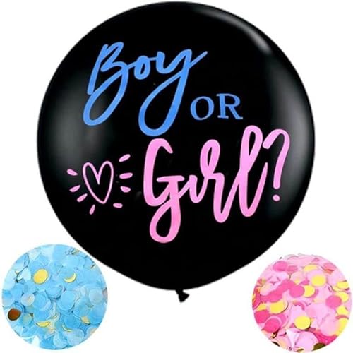 FLG | Gender Reveal Ballon Helium XXL Schwarz mit "Boy or Girl?" Druck - Größe: 90 cm - Latexballon inklusive Rosa & Blauen Konfetti Geschlechtsenthüllungsfeier von FLG FINISH LINE GERMANY