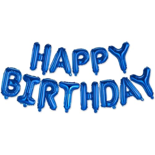 FLG | Happy Birthday Party Ballons Farbe: Blau - Größe: 40cm - Folienballons Geburtstag Ballons Deko Set mit Strohhalm und Schnur (Blau) von FLG FINISH LINE GERMANY