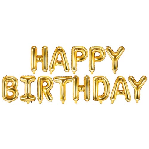 FLG | Happy Birthday Party Ballons Farbe: Gold - Größe: 40cm - Folienballons Geburtstag Ballons Deko Set mit Strohhalm und Schnur (Gold) von FLG FINISH LINE GERMANY