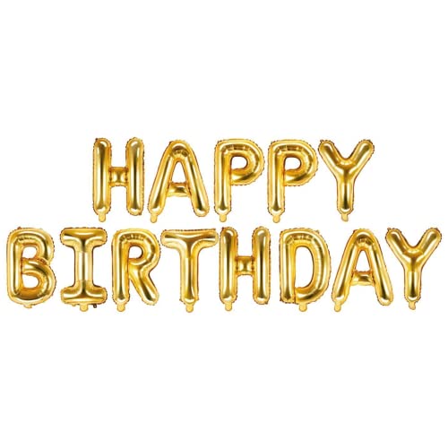 FLG | Happy Birthday Party Ballons Farbe: Gold - Größe: 40cm - Folienballons Geburtstag Ballons Deko Set mit Strohhalm und Schnur (Gold) von FLG FINISH LINE GERMANY