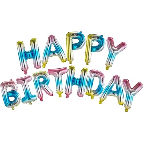 FLG | Happy Birthday Party Ballons Farbe: Regenbogen/Farbverlauf - Größe: 40cm - Folienballons Geburtstag Ballons Deko Set mit Strohhalm und Schnur (Regenbogen) von FLG FINISH LINE GERMANY