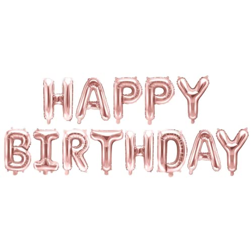 FLG | Happy Birthday Party Ballons Farbe: Rosé - Größe: 40cm - Folienballons Geburtstag Ballons Deko Set mit Strohhalm und Schnur (Rosé) von FLG FINISH LINE GERMANY