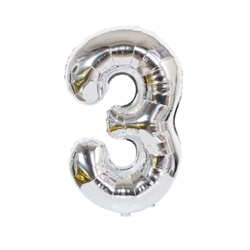 FLG | Zahlenballon Geburtstagszahlen Ballon XXL Farbe: Silber - Größe: 80 cm - Zahlenballon mit Helium oder Luft befüllbar (Feiern, Jubiläum, Hochzeit oder Geburtstag) (3, 80 cm) von FLG FINISH LINE GERMANY