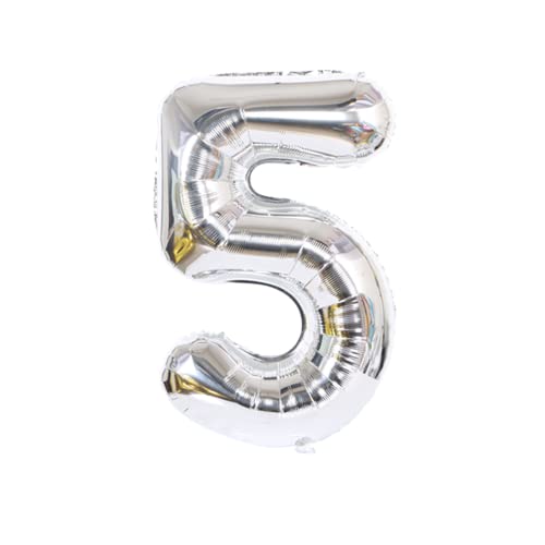 FLG | Zahlenballon Geburtstagszahlen Ballon XXL Farbe: Silber - Größe: 100 cm - Zahlenballon mit Helium oder Luft befüllbar (Feiern, Jubiläum, Hochzeit oder Geburtstag) (5, 100 cm) von FLG FINISH LINE GERMANY