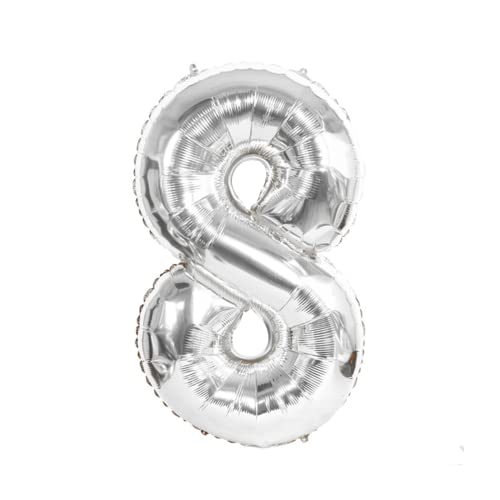 FLG | Zahlenballon Geburtstagszahlen Ballon XXL Farbe: Silber - Größe: 100 cm - Zahlenballon mit Helium oder Luft befüllbar (Feiern, Jubiläum, Hochzeit oder Geburtstag) (8, 100 cm) von FLG FINISH LINE GERMANY