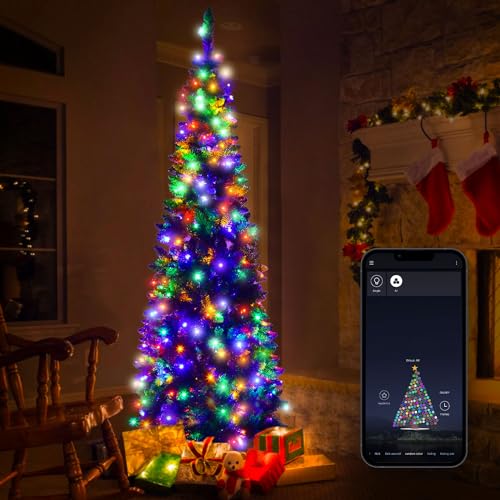 FLINQ Lichterkette Weihnachtsbaum 19m - Mit App steuerbar - Weihnachtsbeleuchtung Außen und Innen - Lichterkette Outdoor Strom 160 LEDs - RGB mehrfarbig von FLINQ