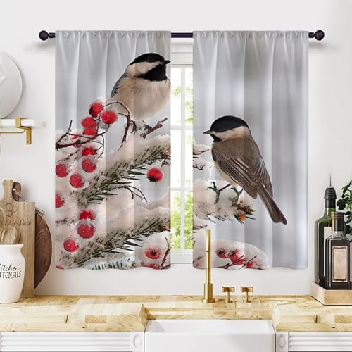 Set mit 2 kleinen Vorhängen, Tiermuster, kleine Küche, kurze Vorhänge, botanische Wildblumen, Stangentasche, Bauernhaus, Café, Halbvorhänge, Kräuter, Wohnzimmer, Schlafzimmer, Fenster, Drapierung, Beh von FLIPP