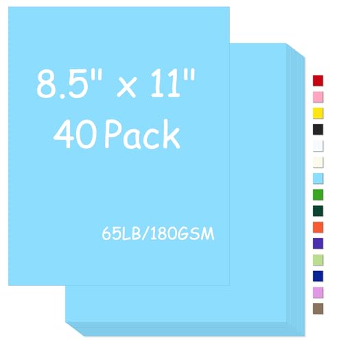 Cardstock Karteikarton, 8,5 x 5,3 kg, Hellblau, 180 g/m², Deckkarton für Drucker, Kopierkarton, Papier zum Drucken, Einladungen, Geschenkanhänger, Weihnachtskarte (Hellblau, 40 Blatt) von FLIPPED