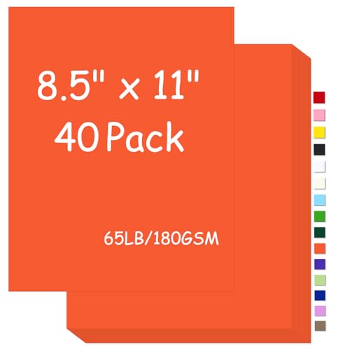 Cardstock Karteikarton, 8,5 x 5,3 kg, leuchtend orange, 180 g/m² Deckkarton für Drucker, Kopierpapier zum Drucken, Einladungen, Geschenkanhänger, Weihnachtskarte (Orange, 40 Blatt) von FLIPPED