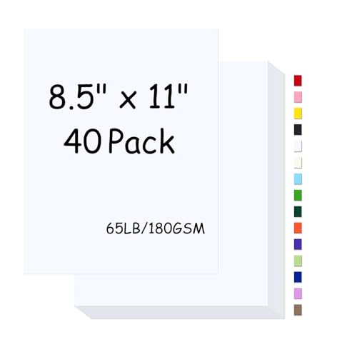 Weißer Karton, 8,5 x 5,3 kg Karteipapier, 180 g/m², Deckkarton für Drucker, Kopierpapier zum Drucken, Einladungen, Geschenkanhänger, Weihnachtskarte (weiß, 40 Blatt) von FLIPPED