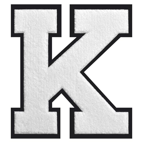 1 x 16,5 cm weißer Chenille-Aufnäher zum Aufbügeln mit Buchstabe K, für Jacken, Hüte, Rucksäcke, Jeans – Varsity Letterman Preppy Style von FLIXLEAP