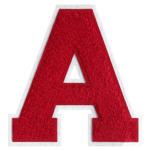Flixleap 11,4 cm roter Chenille-Aufnäher zum Aufbügeln auf Letterman-Jacke, großer Buchstabenaufnäher, Varsity-Patch, Chenille-Buchstabe für Kleidung (Rot, A) von FLIXLEAP