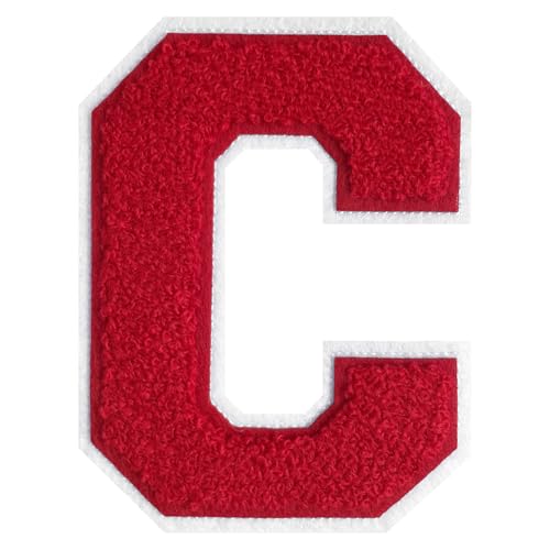 Flixleap 11,4 cm roter Chenille-Aufnäher zum Aufbügeln auf Letterman-Jacke, großer Buchstabenaufnäher, Varsity-Patch, Chenille-Buchstabe für Kleidung (Rot, C) von FLIXLEAP