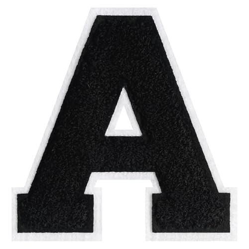 Flixleap 11,4 cm schwarzer Chenille-Aufnäher zum Aufbügeln auf Letterman-Jacke, großer Buchstabenaufnäher, Varsity-Patch, Chenille-Buchstabe für Kleidung (Schwarz, A) von FLIXLEAP