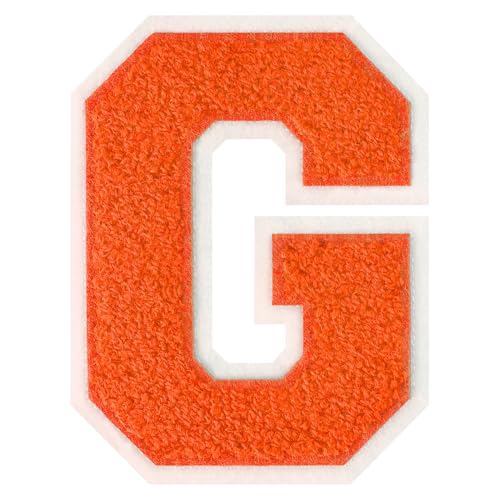 Flixleap Chenille-Buchstaben-Flicken zum Aufbügeln, 11,4 cm, groß, Orange, für Kleidung, T-Shirt, Jeans, Hüte, Taschen (Orange, G) von FLIXLEAP