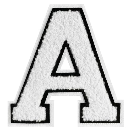 Flixleap Weißer Chenille-Aufnäher zum Aufbügeln auf Letterman-Jacke, großer Buchstabenaufnäher, Varsity-Patch, Chenille-Buchstabe für Kleidung (Weiß, A) von FLIXLEAP