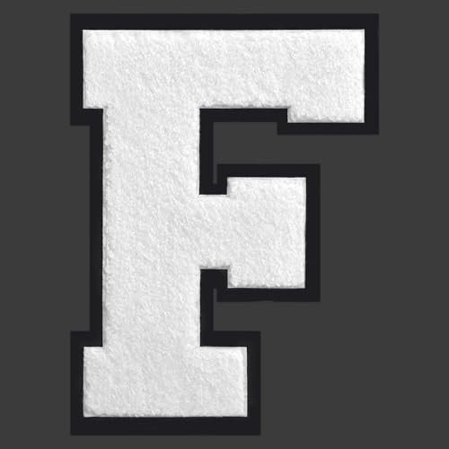 Flixleap Weißer Letterman-Jackenaufnäher, 16,5 cm, Varsity-Buchstaben, zum Aufbügeln, Chenille-Stickerei, Buchstaben, Patches für Kleidung, Jacken, Sportbekleidung (Weiß, F) von FLIXLEAP