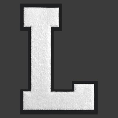 Flixleap Weißer Letterman-Jackenaufnäher, 16,5 cm, Varsity-Buchstaben, zum Aufbügeln, Chenille-Stickerei, Buchstaben, Patches für Kleidung, Jacken, Sportbekleidung (Weiß, L) von FLIXLEAP
