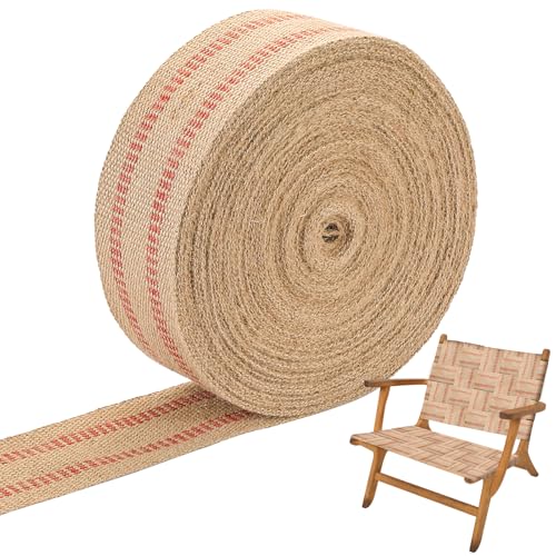 FLKQC Craft Jute-Gurtband, 30 Meter Breite 8,9 cm Rolle, natürliche Jute, rote Linie, Jute-Gurtband für Stuhlreparatur, Basteln, Juteband, Polster von FLKQC