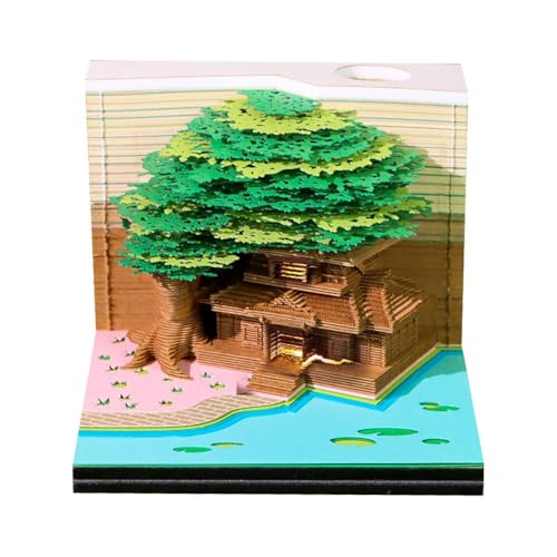 3D Tischkalender 2026, Zeitmesser Kalender 2026, Abreißen 3D Blüte mit Pa Papier Baumhaus Notizblock Stift von FLKWOP