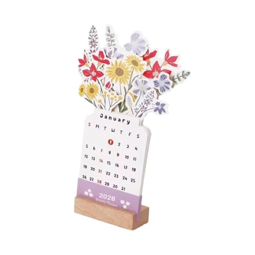 Bloomy Flowers Tischkalender Mini-Kalender Stehpultkalender Vasenartig Desktop-Karte Jahreskalender Holz Monatsplaner kleiner Monatsplaner kleiner Monatskalender Dekoration Kalender mit Holz kleine von FLKWOP