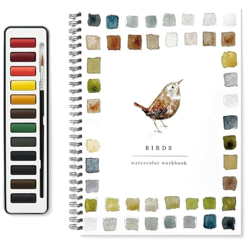 Aquarell-Arbeitsbuch für Anfänger, 12 Aquarellfarben-Set Mit Pinsel, Anfängerfreundliche Aquarell-Arbeitsbücher, Kunst- und Bastelsets für Kinder und Erwachsene (A) von FLLUOUZH