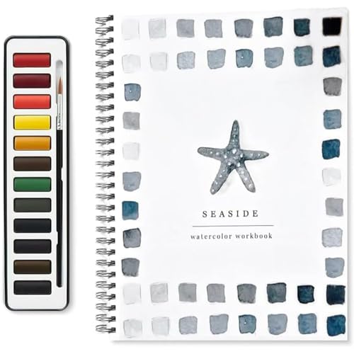 Aquarell-Arbeitsbuch für Anfänger, 12 Aquarellfarben-Set Mit Pinsel, Anfängerfreundliche Aquarell-Arbeitsbücher, Kunst- und Bastelsets für Kinder und Erwachsene (C) von FLLUOUZH