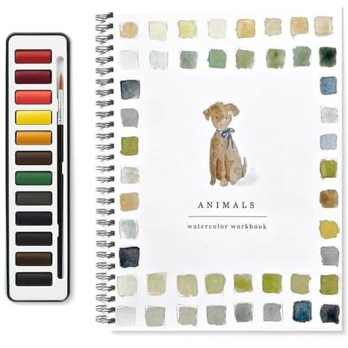 Aquarell-Arbeitsbuch für Anfänger, 12 Aquarellfarben-Set Mit Pinsel, Anfängerfreundliche Aquarell-Arbeitsbücher, Kunst- und Bastelsets für Kinder und Erwachsene (D) von FLLUOUZH