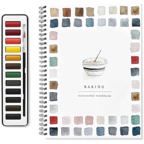 Aquarell-Arbeitsbuch für Anfänger, 12 Aquarellfarben-Set Mit Pinsel, Anfängerfreundliche Aquarell-Arbeitsbücher, Kunst- und Bastelsets für Kinder und Erwachsene (E) von FLLUOUZH