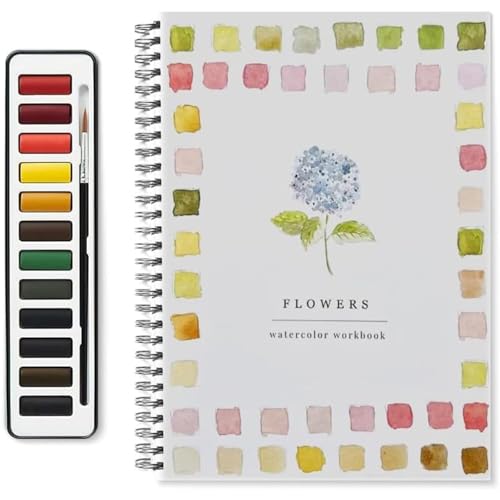 Aquarell-Arbeitsbuch für Anfänger, 12 Aquarellfarben-Set Mit Pinsel, Anfängerfreundliche Aquarell-Arbeitsbücher, Kunst- und Bastelsets für Kinder und Erwachsene (F) von FLLUOUZH