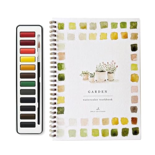 Aquarell-Arbeitsbuch für Anfänger, 12 Aquarellfarben-Set Mit Pinsel, Anfängerfreundliche Aquarell-Arbeitsbücher, Kunst- und Bastelsets für Kinder und Erwachsene (G) von FLLUOUZH
