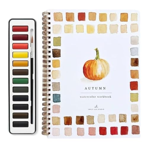 Aquarell-Arbeitsbuch für Anfänger, 12 Aquarellfarben-Set Mit Pinsel, Anfängerfreundliche Aquarell-Arbeitsbücher, Kunst- und Bastelsets für Kinder und Erwachsene (H) von FLLUOUZH