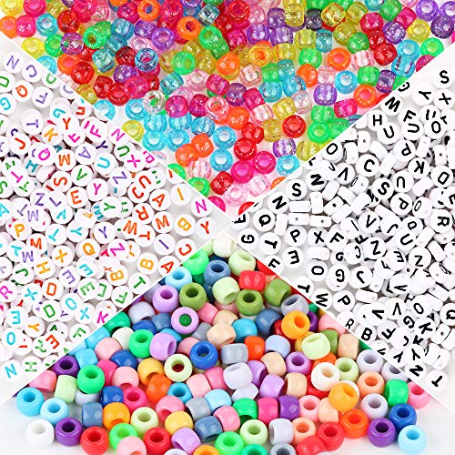 FLOFIA 1000 Bunte Perlen Bastelperlen zum Auffädeln 600 Weiß Buchstabenperlen Alphabet Groß Loch Perlen zum Basteln Spacer Perlen Zwischenperlen Beads für Armband Halsband Schmuckherstellung Handwerk von FLOFIA