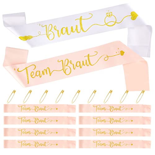FLOFIA 10PCS JGA Schärpe Braut JGA Accessoires 9* Team Braut Schärpe Rosegold Junggesellinnenabschied Deko Brautaccessoires Bachelorette Party Hochzeit Zubehör Mädchen-Nacht von FLOFIA