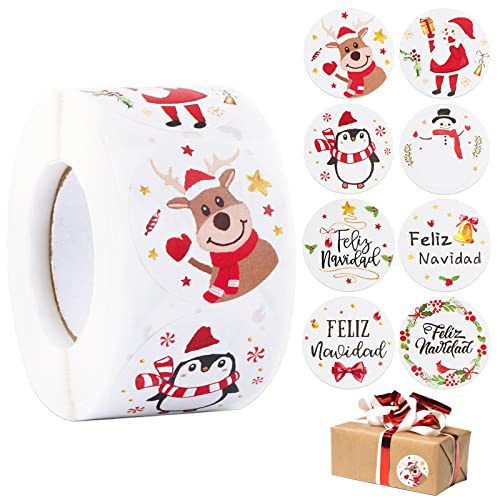 FLOFIA 500 Stk Spanisch Weihnachten Aufkleber Feliz Navidad 4CM Rund Etiketten Stickers Weihnachtsmann Selbstklebend Weihnachtsaufkleber für Xmas Geschenkverpackung FLOFIA 500 Stk Spanisch Weihnachten Aufkleber Feliz Navidad 4CM Rund Etiketten Stickers Weihnachtsmann Selbstklebend Weihnachtsaufkleber für Xmas Geschenkverpackung von FLOFIA