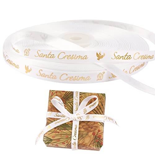 FLOFIA 50Yards Satinband Santa Cresima Weihnachten Bänder Geschenkband Gold Weiß Dekoband Geschenkverpackung Band von FLOFIA