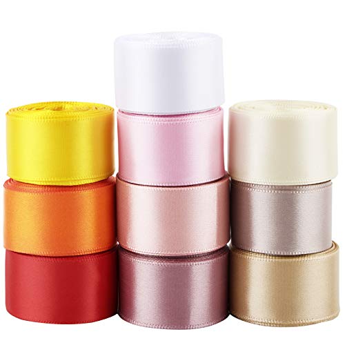 FLOFIA 50m 10 Farbe Satinband 25mm Geschenkband Satin Dekoband Seidenband Geschenk Schleifenband Stoffband für Hochzeit Taufe Maibaum Geburtstag (F) von FLOFIA