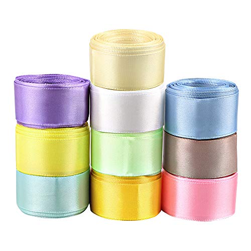 FLOFIA 50m 10 Farbe Satinband 25mm Geschenkband Satin Dekoband Seidenband Geschenk Schleifenband Stoffband für Hochzeit Taufe Maibaum Geburtstag Rosa Weiß Pink Rosa Lemon Grau Mint Blau Lila von FLOFIA