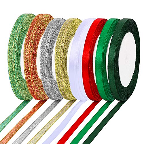 FLOFIA 8 Rolle Satinband Weihnachten 6mm Geschenkband Schmal 25 Yard Schleifenband Stoff zum Basteln Glitzerband Goldband Weihnachten Dekoband 22,8M Geschenkverpackung Rot Grün FLOFIA 8 Rolle Satinband Weihnachten 6mm Geschenkband Schmal 25 Yard Schleifenband Stoff zum Basteln Glitzerband Goldband Weihnachten Dekoband 22,8M Geschenkverpackung Rot Grün von FLOFIA