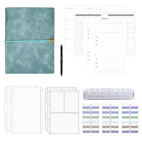 FLORAE Ringbuch A5 Nachfüllbar - Notizbuch Leder 4 Stück Nachfüllseiten, Wochenplaner & Monatsplaner Für Schulnotizen Reisetagebuch Orange (Himmelblau) von FLORAE