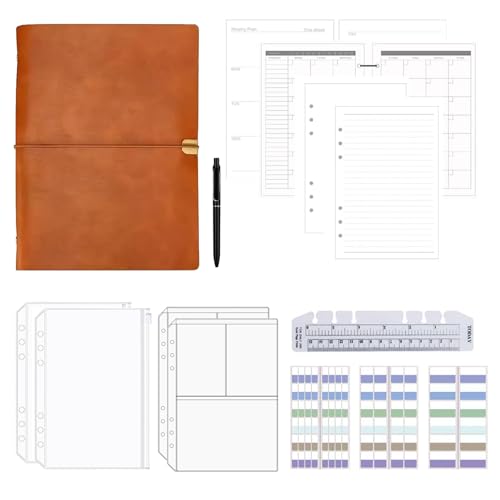 FLORAE Ringbuch A5 Nachfüllbar - Notizbuch Leder 4 Stück Nachfüllseiten, Wochenplaner & Monatsplaner Für Schulnotizen Reisetagebuch Orange (Orange) von FLORAE