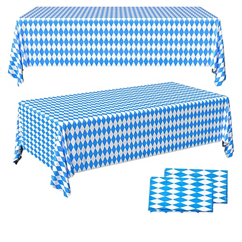 Dololoo Einweg Tischdecke aus Kunststoff Tischdecke Bayern, Motiv Bayerische Raute,Oktoberfest Party Deko Oktoberfest Tischdecke, 130 x 220CM Tischdecke für Oktoberfest, Bayern Tischtuch Blau Weiß von FLOTRUTE