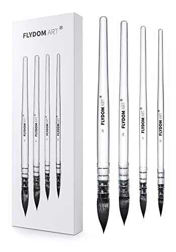 FLYDOM ART Aquarell-Pinsel-Set, Aquarellpinsel, weiches Kunsthaar, spitzer, runder Mopppinsel für Aquarell, Acryl, Gouache, Aquarelle und Ölmalerei, 4-teiliges Set von FLYDOM ART