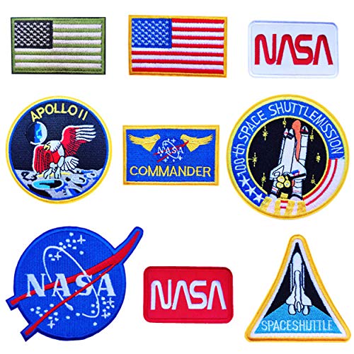 9 Stück Patches aufbügeln Gestickter Aufnäher aufnähen Patches Set, Planet Astronaut Badge Patch Applique Verschiedene Größen für Rucksäcke, Kleidung, Jacken von FLYEEN