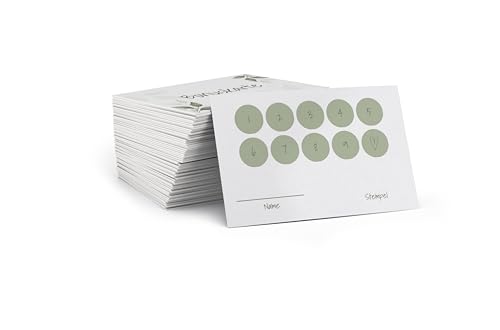 Blanko Bonuskarten zum Ausfüllen (100 Stück) Stempelkarten mit Platz für Kundennamen und Firmenstempel I Karten mit schlichtem Eukalyptus Design von FLYERALARM