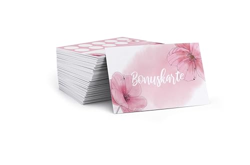 Blanko Bonuskarten zum Ausfüllen -Rosa Blumen- (100 Stück) Stempelkarten mit Platz für Kundennamen und Firmenstempel I Karten mit modernen Designs von FLYERALARM