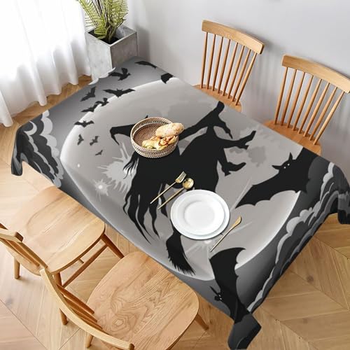 FLYIFE Rechteckige Tischdecke mit Halloween-Hexe, bedruckt, 228 x 152 cm, wasserabweisend, knitterfrei, perfekt für Essen und Veranstaltungen von FLYIFE